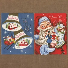 LOT OF 2 Vintage CARDINAL CREATION CHRISTMAS Cards + Envelopes, Bells Stocking
