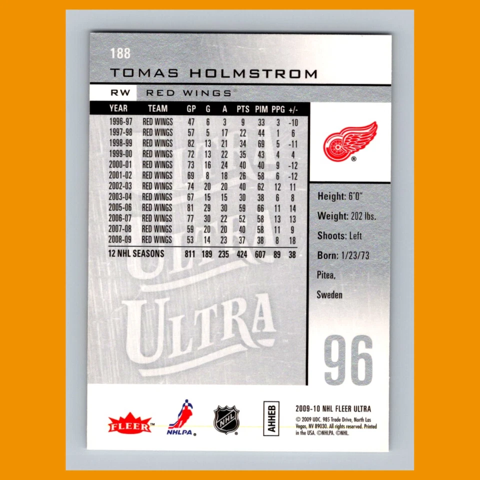 Tomas Holmstrom #188 2009-10 Ultra Detroit Red Wings Hockey Card NHL - Image 2 of 3