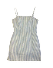 Lulus LUSH XS Blue White Striped Linen Blend Mini Dress Adjustable Strap Lined