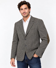 Stafford Gray Donegal Tweed Wool Blazer Sport Coat Elbow Patches USA Mens 44L