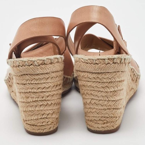 Tory Burch Womens Bima Logo Open Toe Nude Ankle Wedge Espadrilles Shoes 8M - Picture 3 of 7
