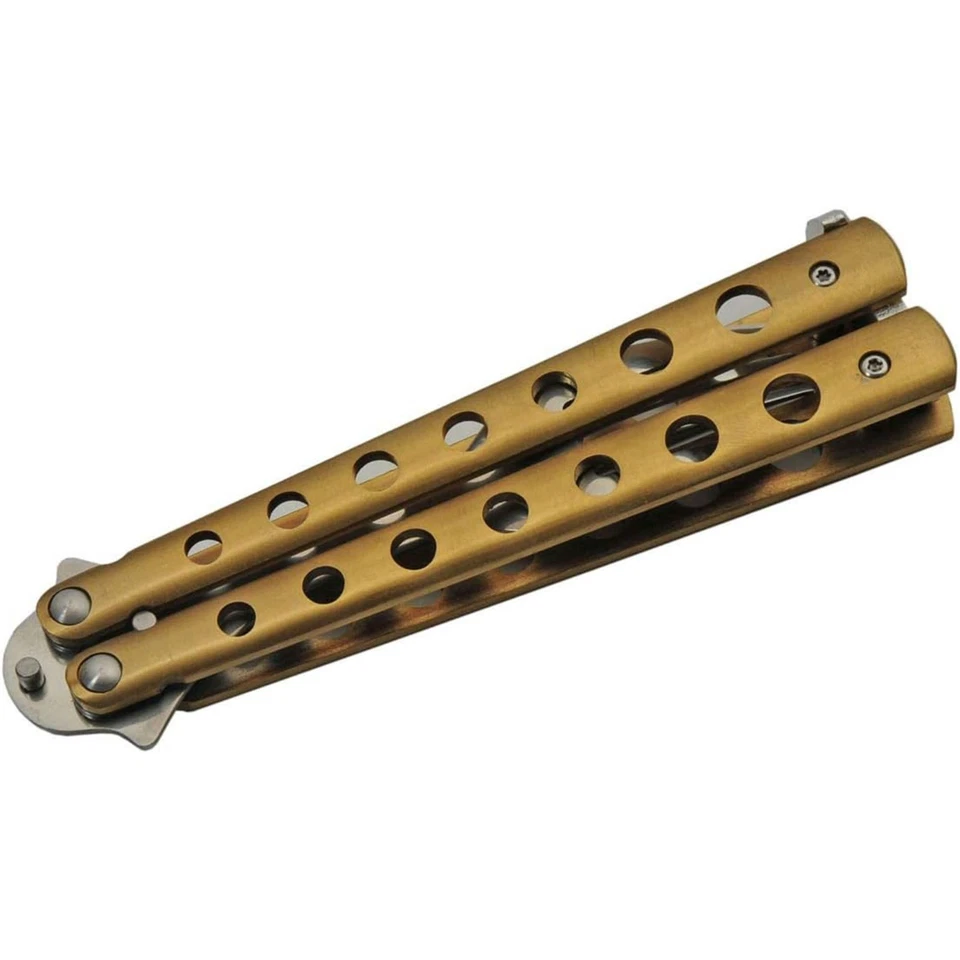 Cuchillo Plegable Estilo Mariposa Dorado 5 pulgadas Entrenador Balisong Cuchillo de Práctica para EDC Foto 3 de 3