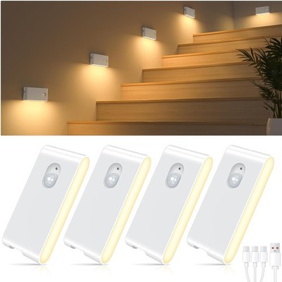 WILLED Night Light with Motion Sensor, 4 Pack Rechargeable Staircase Lights