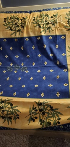 Tovaglia Italia Cotone Toscana Rami di Olivo Blu Giallo 85" X 53" NUOVA -Difetto - Foto 3 di 11