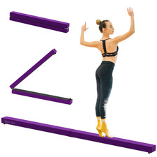 Image of HOMCOM Balance Beam Trainer Fold Performance Gymnastics Suede Purple 2.4M