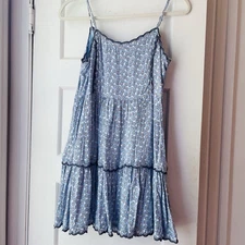 Urban Outfitters Women’s Blue Floral Mini Dress S Tiered Boho Peasant Festival