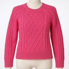 Vtg Y2K Fisherman Cable Knit 100 Cotton Sweater Size S Hot Pink Preppy Crewneck