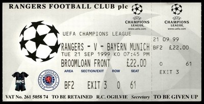 Ticket 1999 Rangers FC vs. FC Bayern Munich Champions League  45419
