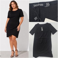 Boohoo Size 16 Lucy Asymmetric Dress Black BNWT