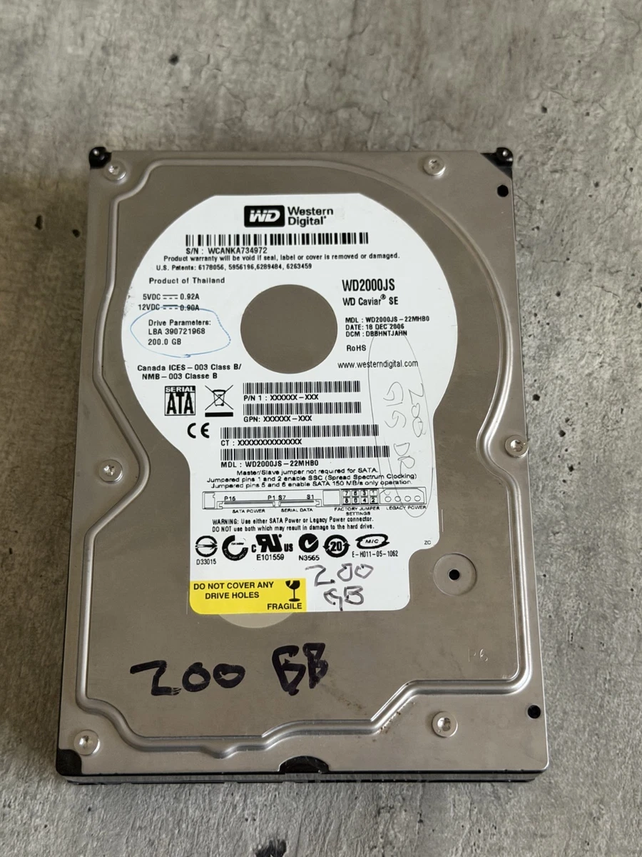 Western Digital Internal Hard Disk Drives 200 GB Storage Capacity