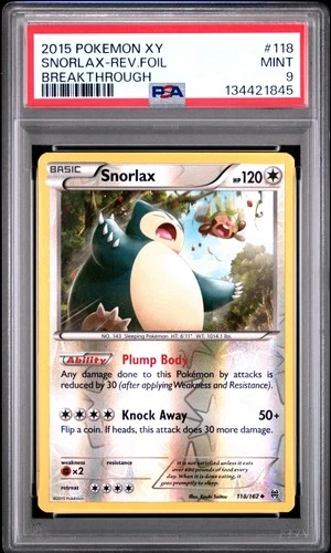 2015 Pokemon Xy Breakthrough #118 Snorlax-Rev.Foil Breakthrough PSA 9