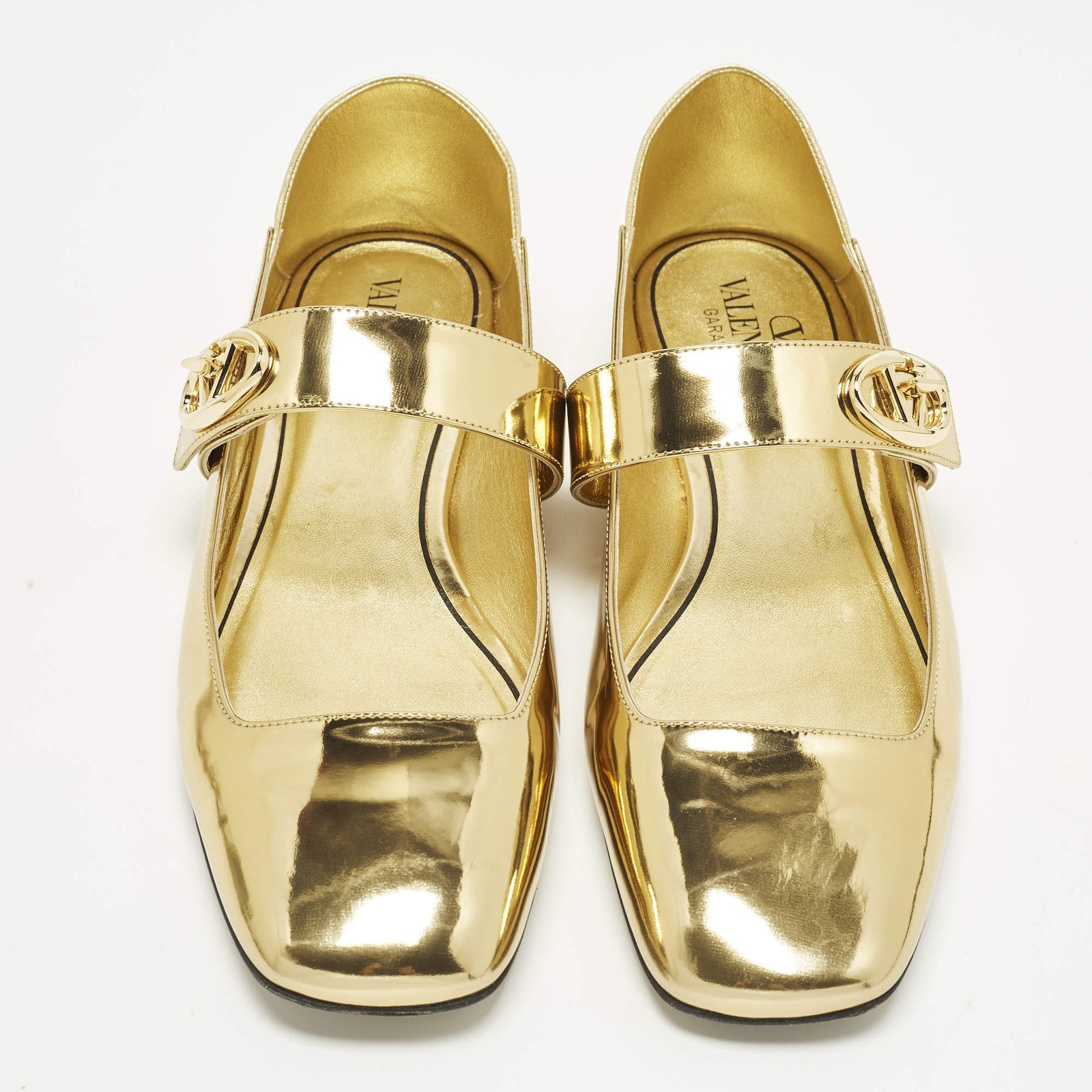 Valentino VLogo Size 40 Gold Leather and Patent Leather MaryJames Ballet Flats thumbnail 3