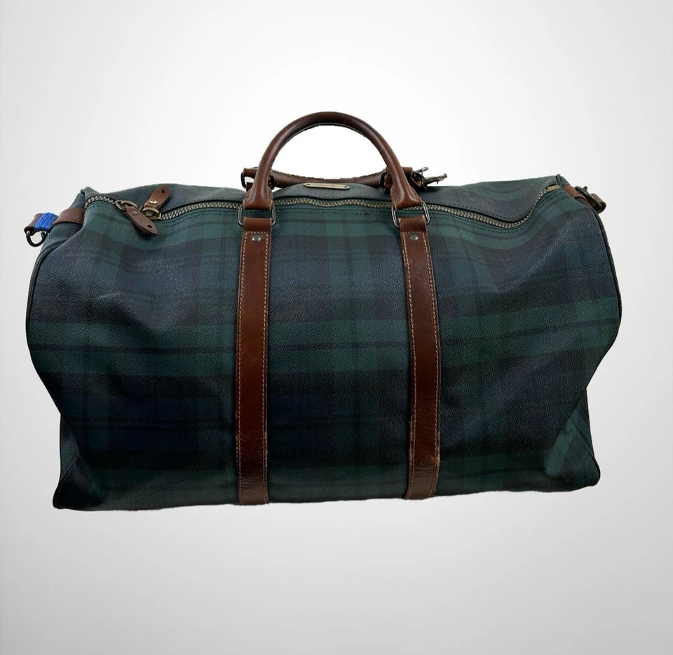 Bolso de viaje vintage Polo Ralph Lauren de cuero tartán para pasar la noche Foto 4 de 4