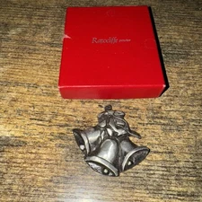 Rawcliffe Pewter Christmas Ornament Three Bells w/bow & has original box