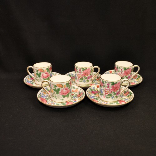 Crown Staffordshire 5 Coffee Can Cups & Saucers Thousand Flowers F7117 1965-1978 - Picture 15 of 24