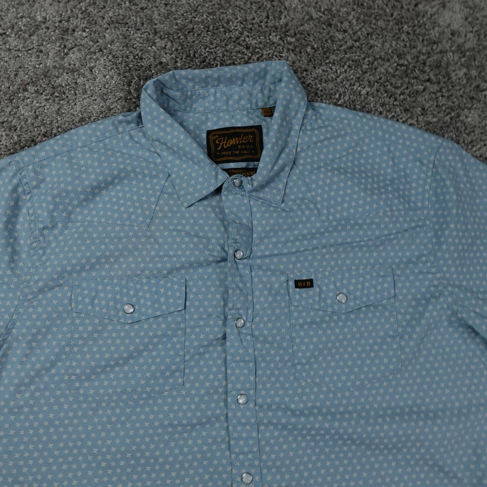 Howler Bros Shirt Mens 2XL Blue H Bar B Pearl Snap Short Sleeve Cowboy - Image 2 of 4