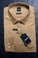 Hugo Boss Men Hank Kent Slim Fit Med Beige Easy Iron Cotton Dress Shirt 41 16