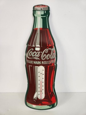 1953 COCA COLA Old Die-Cut Coke Bottle 17 Inch Tin Thermometer Sign Immaculate 