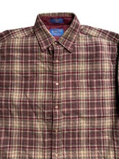 Pendleton Brown Plaid Single Pocket Shirt Size Medium, 100 Virgin Wool
