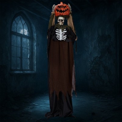 5.6 FT Halloween Holiday Decor Outdoor Creepy Animatronics Ghost w/ Pumpkin Head