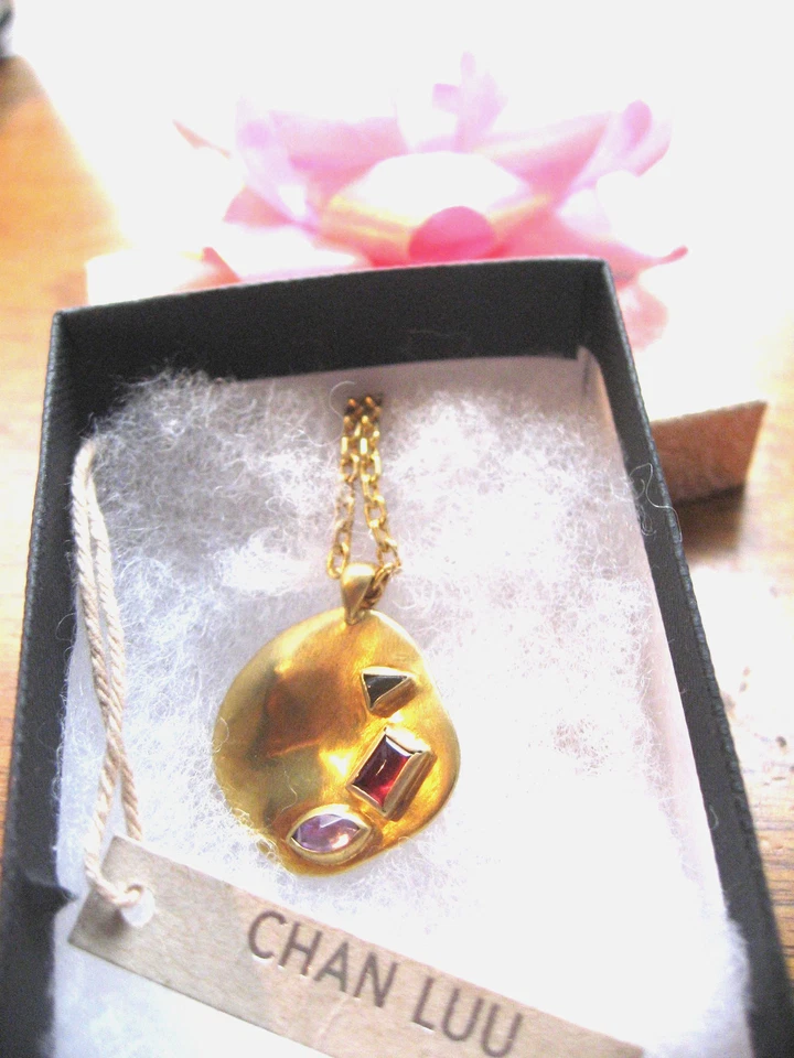 Collar Chan Luu Martillado Oro Semi Precioso Granate Amatista Bisel Trío Nuevo con Etiquetas Foto 2 de 4