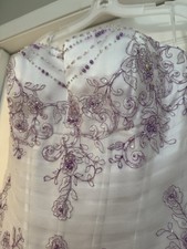 Tiffany Designs Strapless Formal Dress Size 8 White Purple Lace Beaded Gown