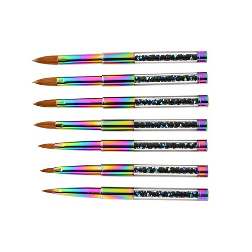 Kolinsky Acrylic Round Nail Brush With Cap Rainbow Crystal Handle Sable 2#-14# p - Picture 3 of 28