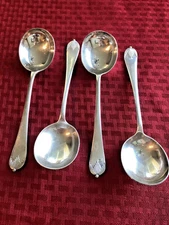 Set Of 4 Antique Silver Plated Dessert /Soup Spoons By Mappin & Webb