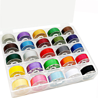 New Brothread 25Pcs Assorted Colors 70D/2 (60WT) Prewound Bobbin Thread Plastic
