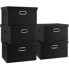 Medium 15" 21 Quart Collapsible Stackable Storage Bins With Lids 5 Packs Black F