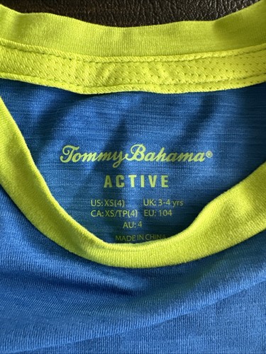 TOMMY BAHAMA Navy Blue Lime Green Striped Short-Sleeve Crew Neck T-Shirt Boys 4 - Picture 2 of 5