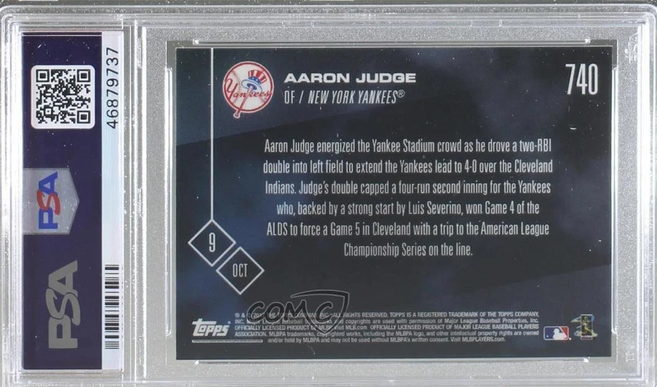 2017 Now Topps Online Exclusive ALDS /1733 Aaron Judge #740 PSA 9 MINT Rookie RC - Image 2 of 2