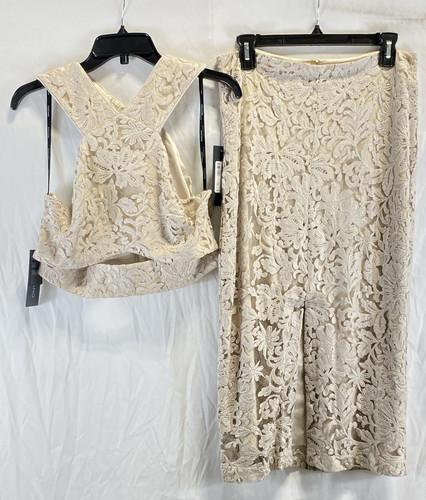 NWT Marciano Womens Canvas White Floral Lace 2 Piece Top And Skirt Set Size 10