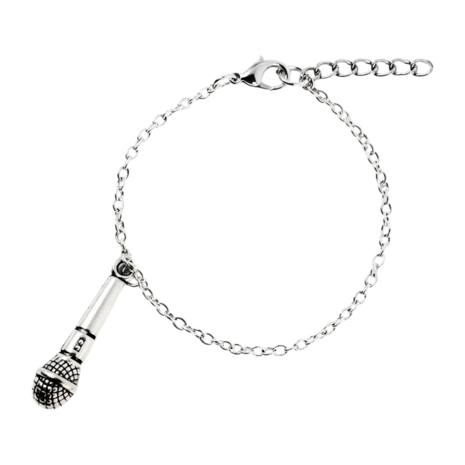 Bracciale con Microfono Argento ciondolo Musica karaoke Uomo Donna braccialetto - Immagine 2 di 4
