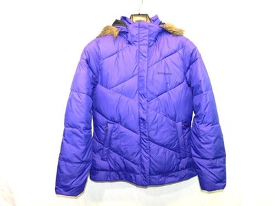 Columbia M Dark Purple Snow Eclipse Jacket Puffer Coat Faux Fur Hood Trim Woman