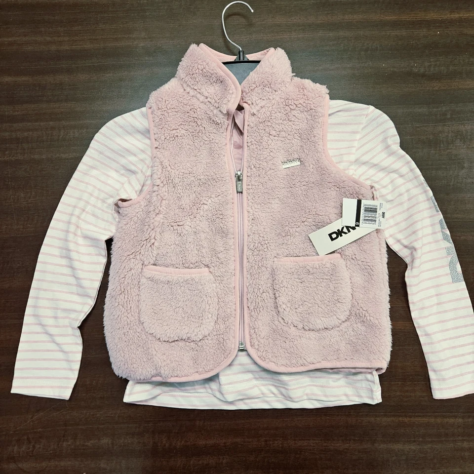 Girls DKNY Fluffy Vest and Long Sleeve Shirt Combo - Image 2 of 4