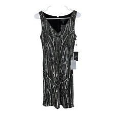 Adrianna Papell Beaded Sequin Formal Dress Sz 2 Cocktail Black Sleeveless