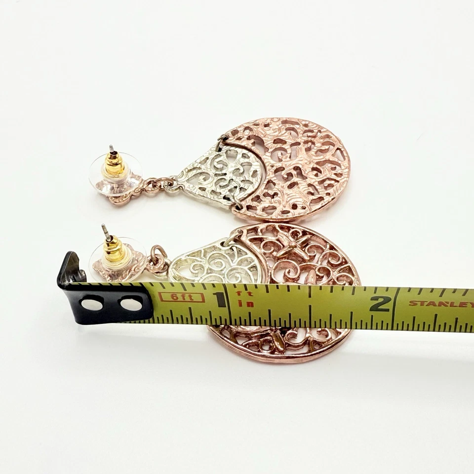 1928 Boutique Brand Earrings Silver & Copper 2 Tone Retro Style - Image 3 of 3