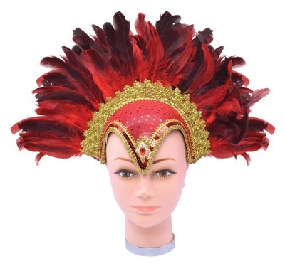 Bristol Novelty BA071A Feather Headdress   For Women   Red Helmet Jewel + Plume,
