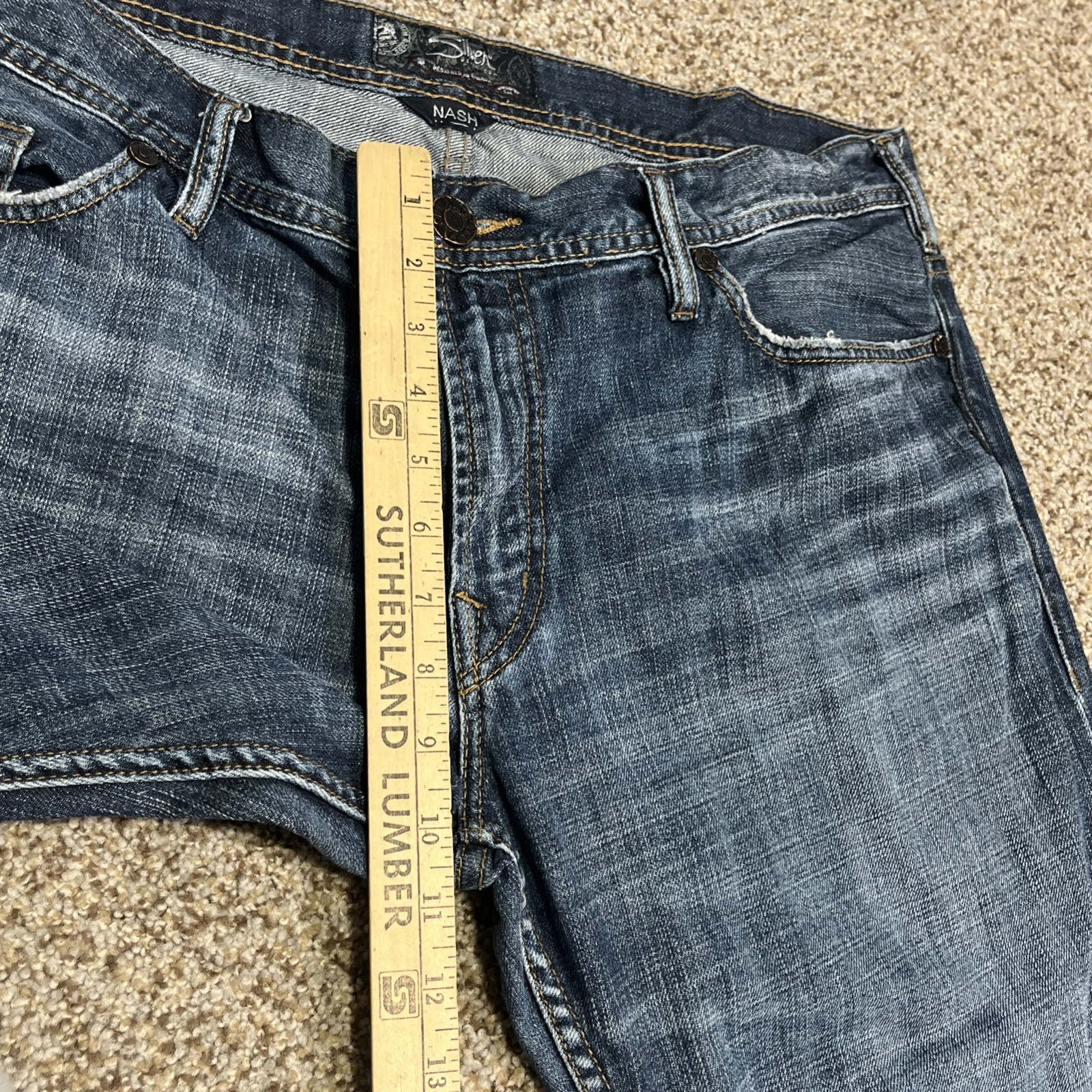 Silver Jeans Mens 40x32 Nash Straight Dark Wash Distressed ACTUAL 39x31 - View 8