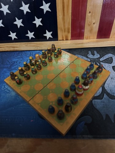 1990 Vintage Russian Chess Set Hand Painted Wooden Complete 32