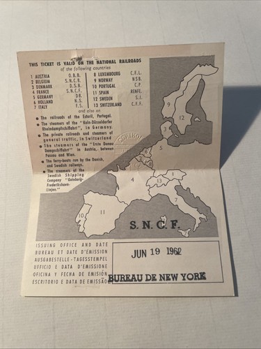 1962 Card Eurailpass 1° Classe, Bureau De NEW YORK USATA - Foto 2 di 2