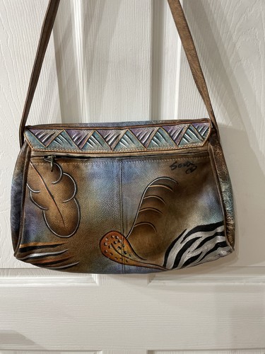 Hand Painted Leather Wolf Purse By Sova San Francisco Unique Vintage RARE FIND - Picture 5 of 22