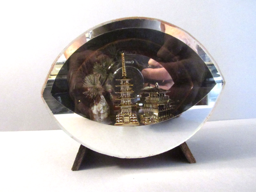 Otagiri OMC Vintage Japanese Village Glass Mirrored Footed 3D Diorama Shadow Box - Picture 5 of 11