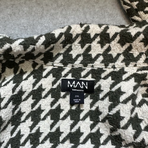 Boohoo Man Houndstooth Long Sleeve Zip Mens Collar Jacket Dark Green 2XL - Picture 2 of 11