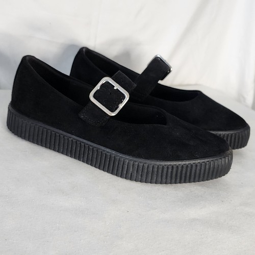 T.U.K. Black Suede Mary Jane Platform Creepers Buckle Shoes
