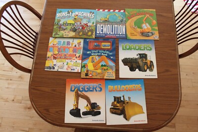 8 Construction Building Books Lot Busy Monster Magnets Pop-Up Digger Bulldozer