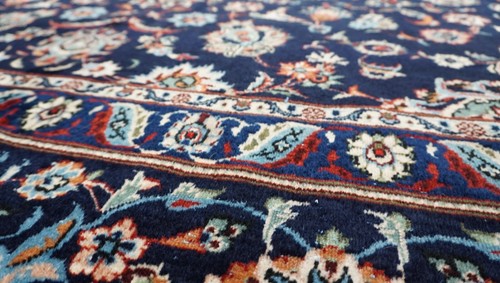 Elegant Antique Kashann 10' x 13' Hand Knotted Wool Navy Blue Oriental Rug - Picture 20 of 24