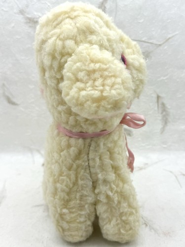 Vintage Dollcraft Industries Plush Cream White LAMB 1970s Pink Eyes 10"x10" - Picture 10 of 19