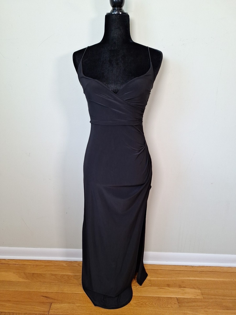 Nasty Gal Black Slinky Maxi Slip Dress High Slit Ruched Women Size 2 Party  Goth | eBay